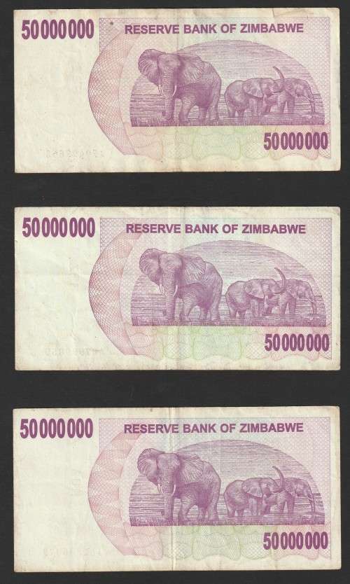 Zimbabwe - 2007 - $50 000 000 Million Dollar Dollars Gono - Circulated - 3 Notes