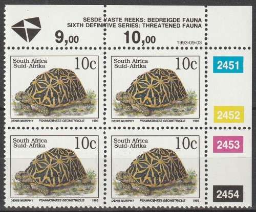 South Africa RSA - 1993 - Sixth 6th Definitive Endangered Fauna - 10c Geometric Tortoise