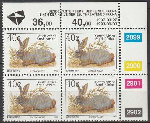 South Africa RSA - 1993 (1997) - Sixth 6th Definitive Endangered Fauna - 40c Riverine Rabbit