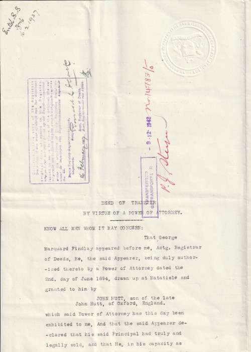 South Africa Union - 1942 - Revenue Usage on Deed of Transfer