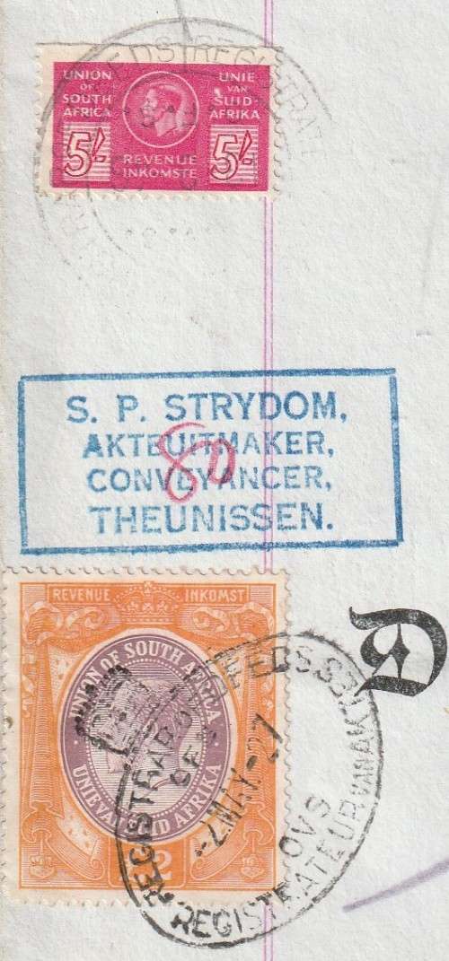 South Africa Union - 1927 1945 - Mixed Revenue Usage on Deed of Transfer