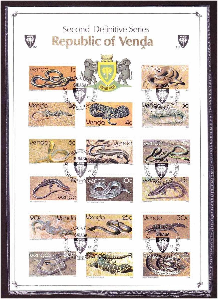Venda - 1986 - Second Definitive Lizards and Snakes Reptiles - First Day Large Card