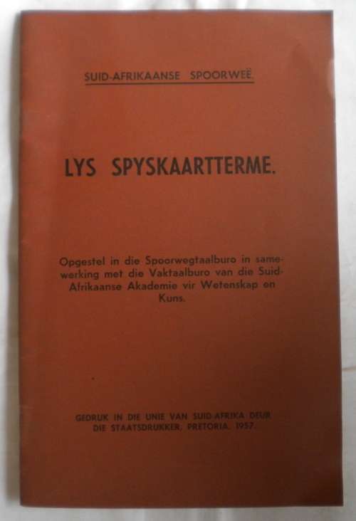 Lys spyskaartterme Suid-Afrikaanse spoorwee