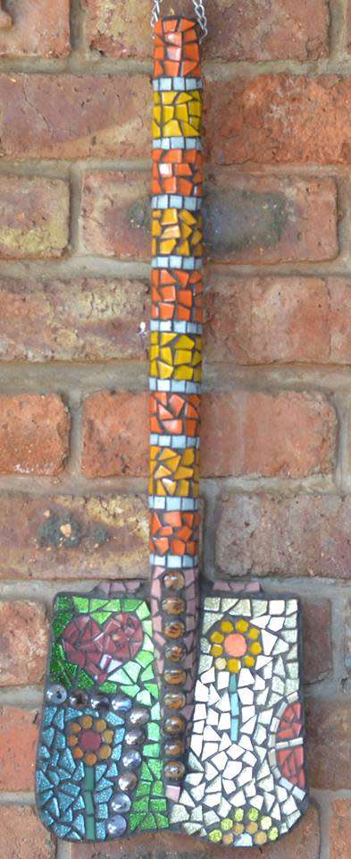 Mosaic shovel garden art
