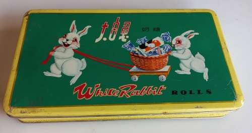 Vintage white rabbit tin
