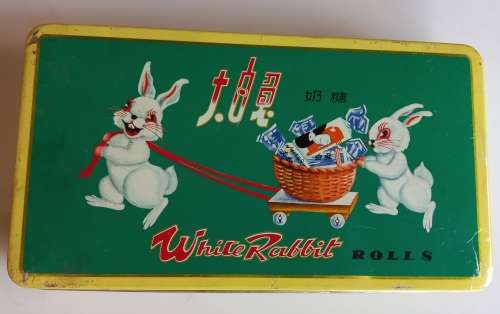 Vintage white rabbit tin