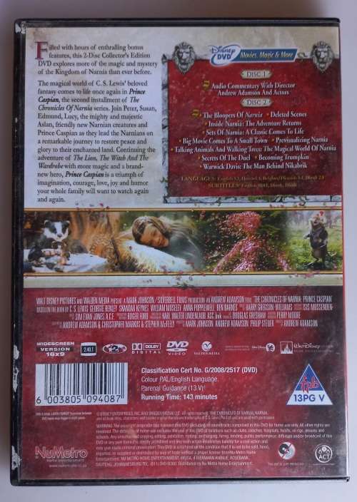 The chronicles of Narnia Prince Caspian 2 disc collector`s edition dvd