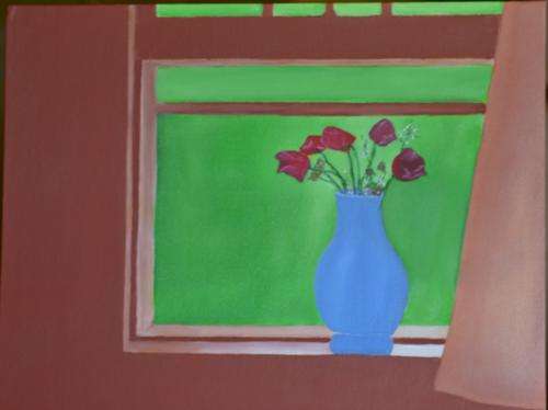"Flowers in front of a window" Oil painting