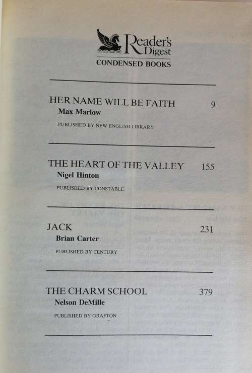 Reader`s digest condensed book: Her name will be Faith, The heart of the valley, Jack,