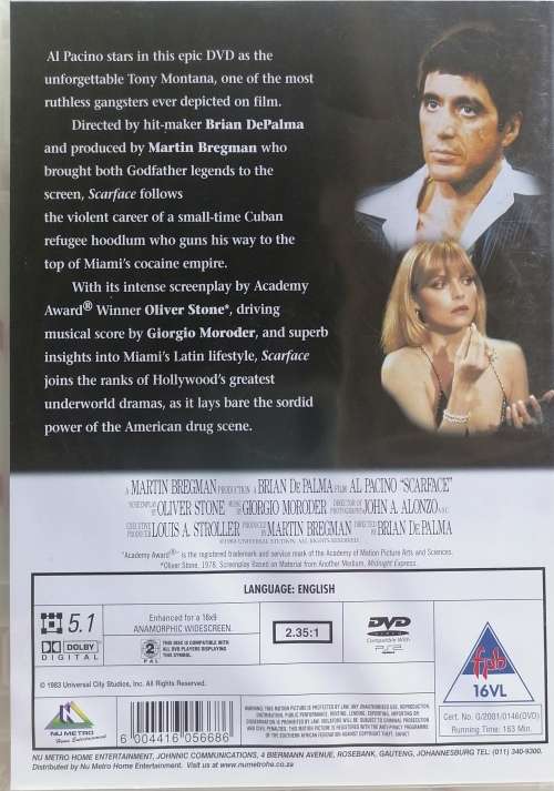 Al Pacino as Scarface dvd