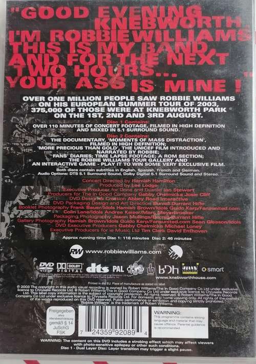 What we did last summer, Robbie Williams live at Knebworth 2dvd