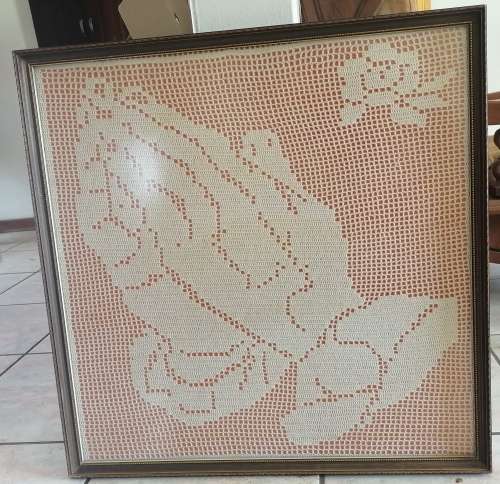 Framed praying hands crochet