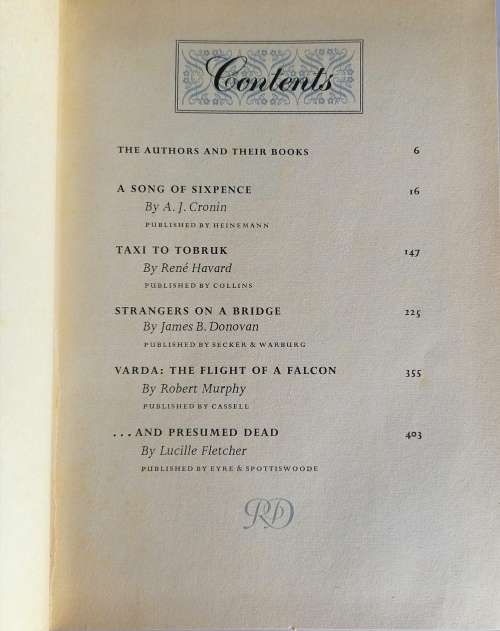 Reader`s digest condensed book: A song of sixpence, Taxi to Tobruk, Strangers on a bridge, Varda