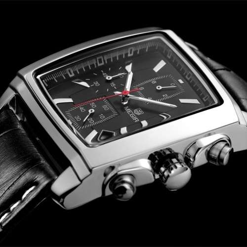Luxury MEGIR Men Military Sport Luminous Wristwatch Chronograph Leather Quartz Watch