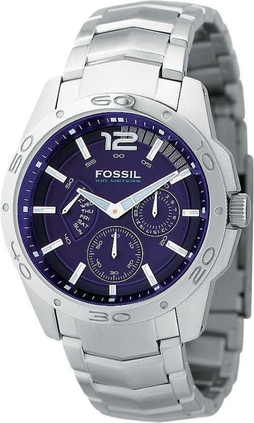 Fossil Mens BQ9346 Stainless Steel Bracelet Blue Analog Dial Multifunction Watch