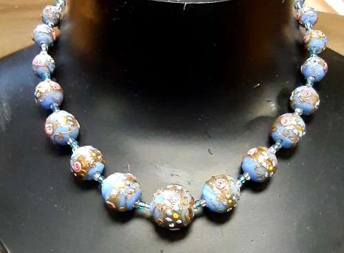 Vintage Murano/Venetian Wedding Cake Glass Bead Necklace 41cm long