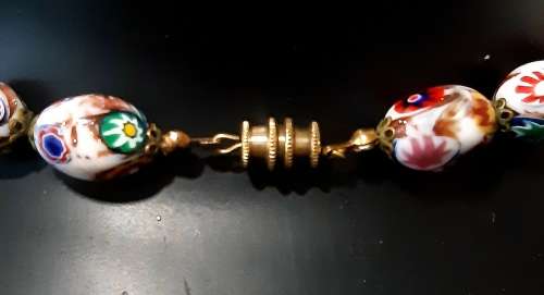 Vintage Murano/Venetian Aventurina Millefiori Glass Bead Necklace 48cm long