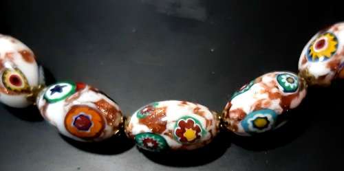 Vintage Murano/Venetian Aventurina Millefiori Glass Bead Necklace 48cm long