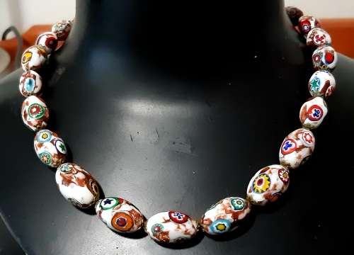 Vintage Murano/Venetian Aventurina Millefiori Glass Bead Necklace 48cm long