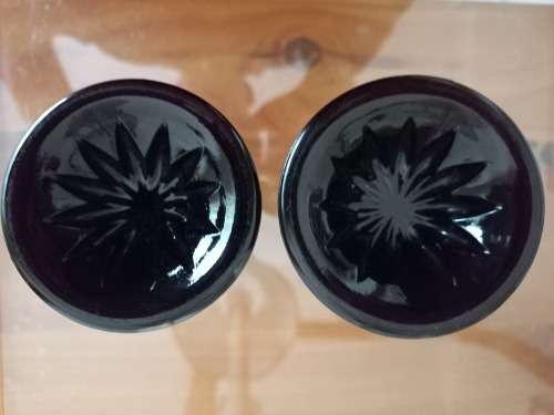 Pair of Amethyst Carnival Glass Swung Vases.