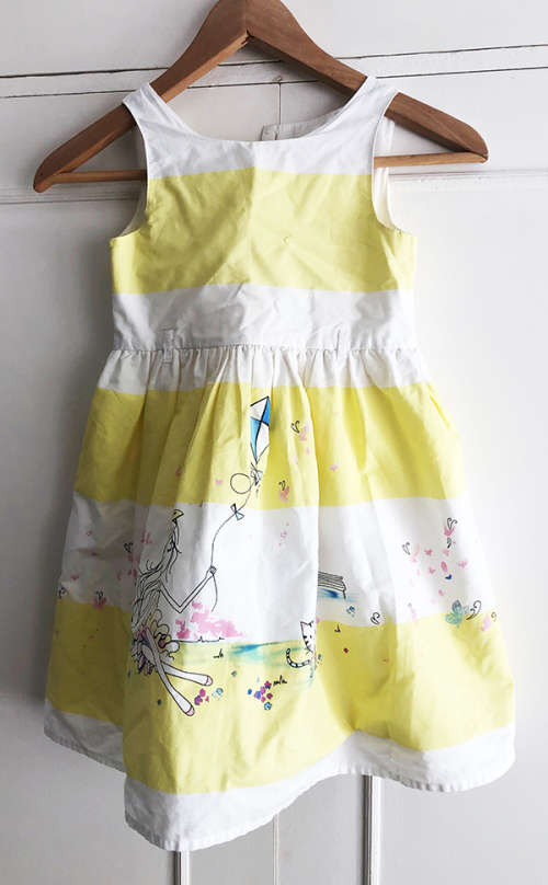 Girls Yellow & White Dress, Size 6-7