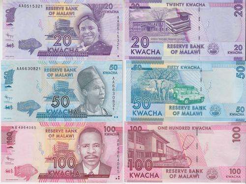 MALAWI SET 3 PCS 20 50 100 KWACHA 2012 P NEW DESIGN UNC