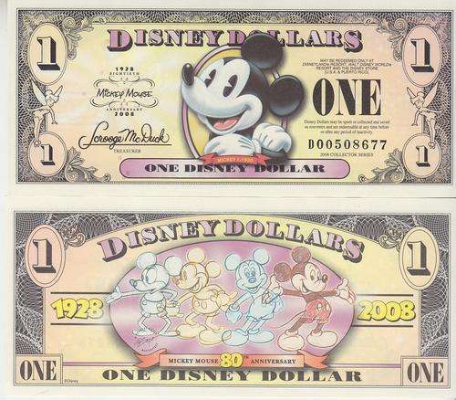 Disney $1, 2008 D-prefix, Collector Series UNC - 80 th Anniversary - Real money, NOT a novelty note!