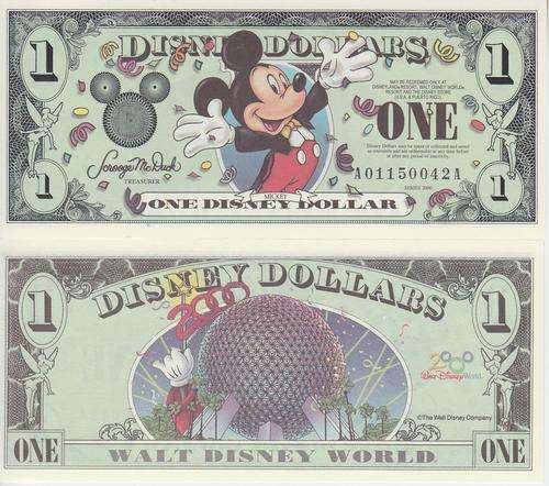 Disney, $1, 2000, Millenium, UNC - Mickey - Real money, NOT a novelty note!