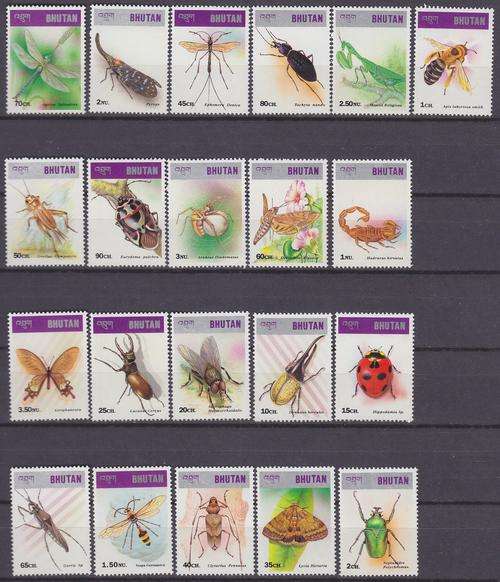 21 BEAUTIFUL THEMATIC STAMPS - INSECTS, SPIDERS, SCORPIONS - BHUTAN