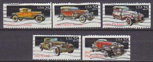 5 BEAUTIFUL THEMATIC STAMPS -  VINTAGE CARS - USA