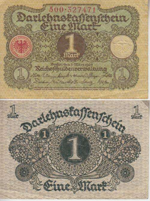 GERMANY STATE LOAN CURRENCY NOTE 1 Mark 1920 P - 58 VF