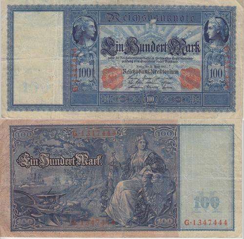 GERMANY REICHSBANKNOTEN 100 Mark 1910 P 42b  VF