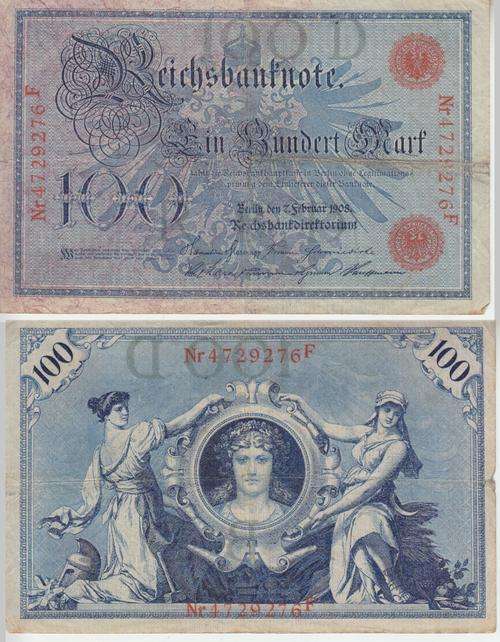 GERMANY REICHSBANKNOTE 100 MARK 1908 P.33  F