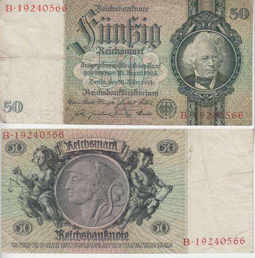 GERMANY - REICHSBANKNOTE  50 MARK 1933  P182a  F
