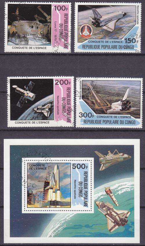 4 BEAUTIFUL THEMATIC STAMPS & MINI SHEET - SPACE SHUTTLE - CONGO