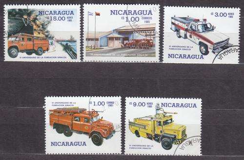 5 BEAUTIFUL THEMATIC STAMPS -  FIRE ENGINES - NICARAGUA