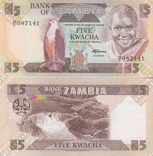ZAMBIA 5 KWACHA 1980 - 1988 P 25 UNC