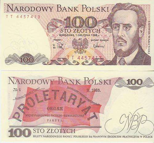 POLAND 100 ZLOTYCH 1988 P 143 UNC