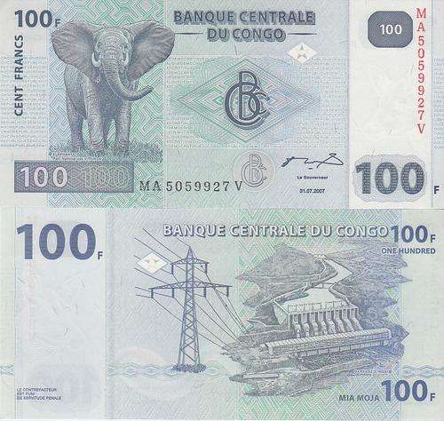 CONGO 100 FRANCS 2007 P NEW UNC