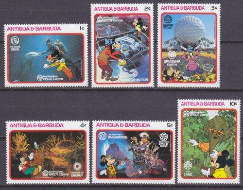 6 DISNEY STAMPS - DISNEY CHARACTERS - EPCOT CENTER-ANTIGUA & BARBUDA-MNH