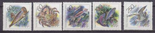 BEAUTIFUL! RUSSIA 1993 COMPLETE SET OF 5 - SEA LIFE- SCOTT.CAT.6158-6162