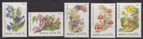 BEAUTIFUL! RUSSIA 1988 COMPLETE SET OF 5 - FLOWERS - SCOTT.CAT.#568-5691 - MNH