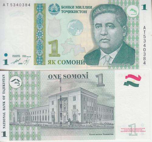 TAJIKISTAN 1 SOMONI 1999  P 14A  UNC
