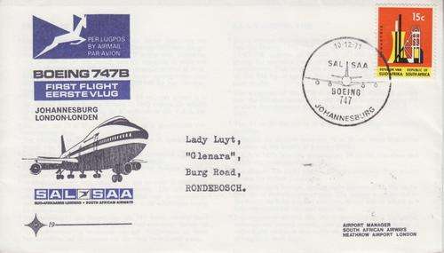 SOUTH AFRICA FDC#19 1971 - SAA FLIGHT JOHANNESBURG - LONDON