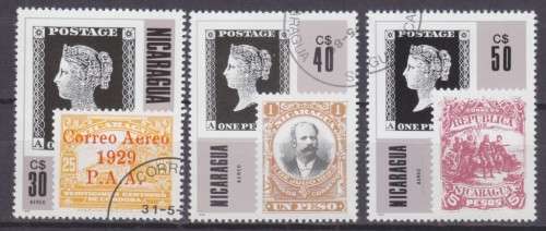 3 BEAUTIFUL THEMATIC STAMPS - STAMPS ON STAMPS - NICARAGUA
