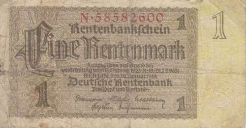 GERMANY 1 RENTENMARK 1937 P173b VG