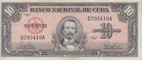 CUBA 10 PESOS 1960 P79b VF
