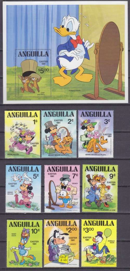 ANGUILLA - DISNEY - EASTER 1981 - SET & SHEET - MINT