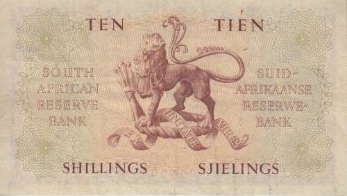 SOUTH AFRICA - TEN SHILLINGS BANKNOTE A70 3RD ISSUE M.H.DE KOCK 24.12.1951 VF ENG/AFR