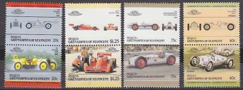 8 BEAUTIFUL THEMATIC STAMPS IN PAIRS - CARS - GRENADINES OF ST.VINCENT